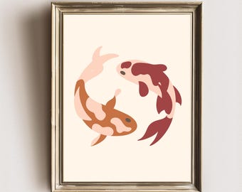 koi fish print | trendy printable wall art | blue and green | japanese decor | japanese culture | digital download