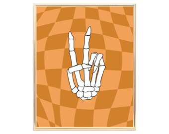 Skeleton Peace Sign | Retro Halloween Art | Skeleton Hands | Peace Out | Halloween Wall Decor | Digital Download