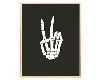 Skeleton Peace Sign | Halloween Printable Art | Skeleton Hands | Peace Out | Halloween Wall Decor | Digital Download