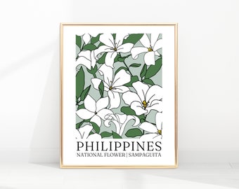 Sampaguita bloem kunst aan de muur | Filippijnse kunst | Nationale bloem van de Filipijnen | Bloemenmarkt | Digitaal downloaden