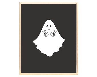 Ghost Peace Sign | Halloween Art Print | Spooky Season Decor | Groovy Ghoul Art | Retro Halloween Printable | Digital Download