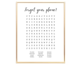 Bathroom Word Search | Forgot Your Phone | Bathroom Wall Art | Home Wall Decor | Digital Download