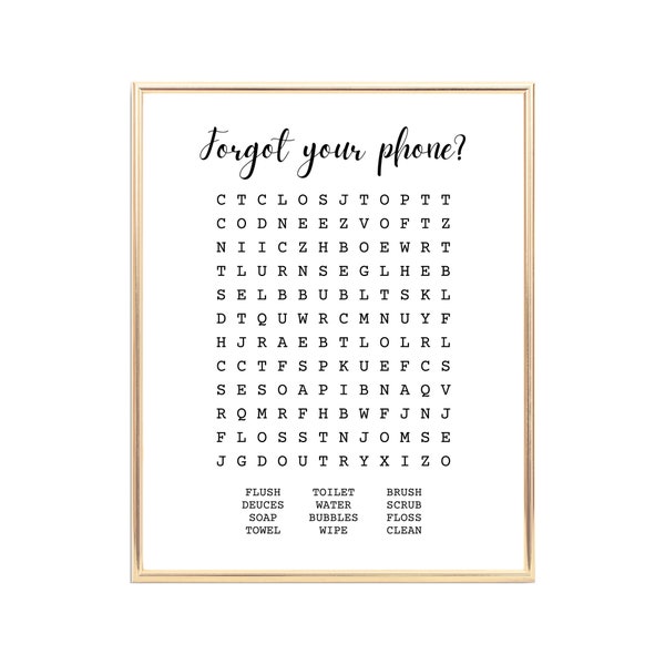 Bathroom Word Search | Forgot Your Phone | Bathroom Wall Art | Home Wall Decor | Digital Download