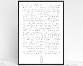 The Lost Sheep | Jesus Leaves the 99 | Good Shepherd | Modern Christian Art | Bible Verse Printable | Minimalistic Bible Art