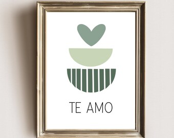 te amo | sage green| spanish | i love you | boho art