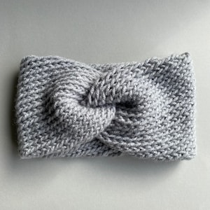 Grey hand-knitted Headband for Women, Ear warmer double layer