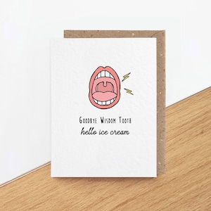 Cartão engraçado de remoção do dente do siso, cirurgia do dente do siso, operação de extração de dente, melhore logo