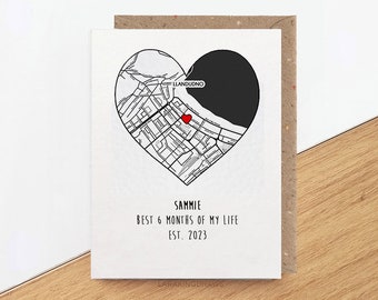 PRINTABLE Personalised First Date Map Card, 3 6 Month Anniversary Card, 1 Year Anniversary Gift for Boyfriend or Girlfriend