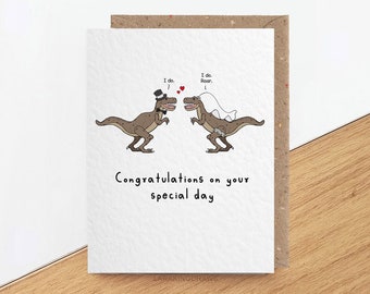 Personalised Dinosaur Wedding card, Congratulations Nerds, For Geeky Bride and Groom or Same Sex Couple, for Sister Daughter Brother