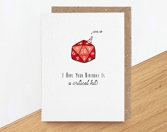 DnD critical hit birthday card, Dungeons and Dragons humour card, geeky RPG card, for boyfriend or husband, level up