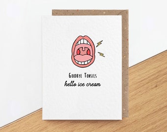 Tonsillectomy Ice Cream Card, Tonsil Surgery, Get Well Soon for Son Daughter Friend