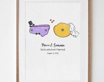Rock Climbing Wedding Day Gift, Climber Wall Art, Bouldering Present, Funny Art Print for Married Couple