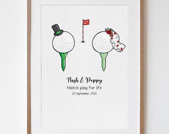 Personalised Golf Wedding Gift, Funny Golfer Print for Married Couple, Romantic Wedding Anniversary, Valentine Birthday Christmas Present