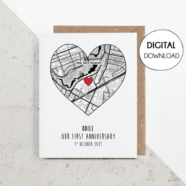 Personalised first date map card, 1 year anniversary gift for boyfriend or girlfriend, 3 6 months dating