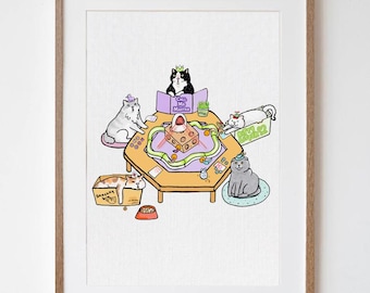 Dungeons and Cats Print: Funny Nerdy Kitty Lover Wall Art