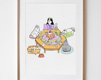 DnD Cats Print: Dungeons and Dragons Nerdy Wall Art