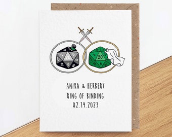 Dungeons and Dragons Engagement Card, Rings of Binding, Funny Gift for Nerdy Married Couple, Geek Wedding Day Card