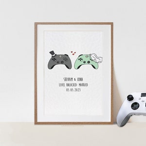 Angepasstes Gamer Paar Hochzeitsgeschenk, Videospiel Wandkunst, Geek Wohnzimmer Wohnkultur, für Nerdy Ehemann Frau, Hochzeitstag Geschenk