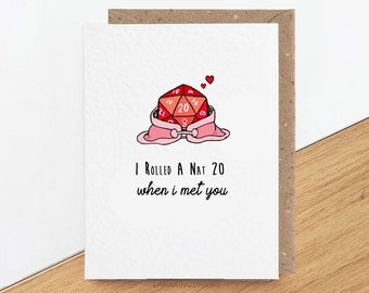 DnD Valentine's Day card, Dungeons and Dragons anniversary gift for partner, natural 20 D20