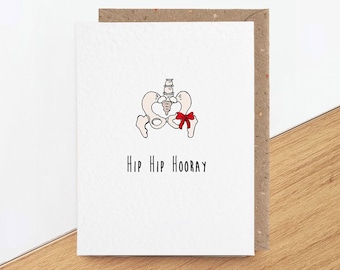 Hip hip hooray, funny hip replacement card for him or her, new hip surgery, operation get well soon