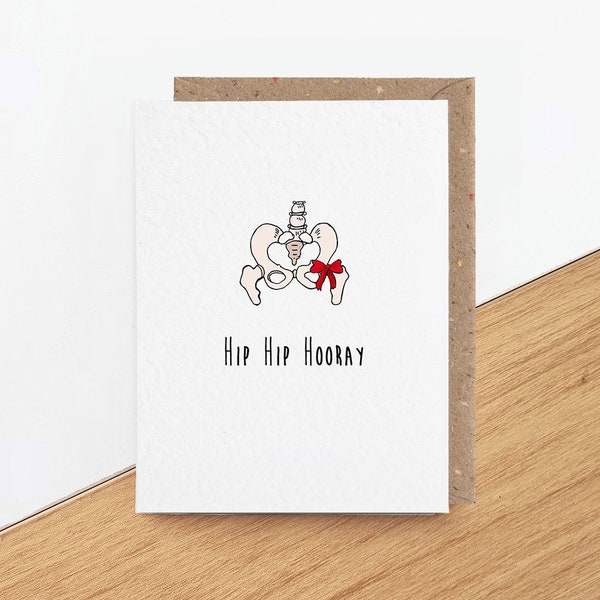 Hip hip hooray, funny hip replacement card for him or her, new hip surgery, operation get well soon