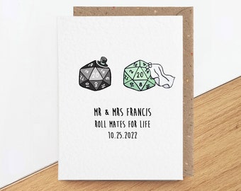 Dungeons and Dragons wedding card, funny gift for bride groom, Roll mates gamer couple