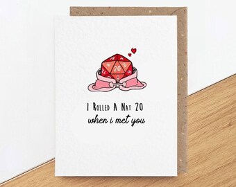 DnD Valentine's Day card, Dungeons and Dragons anniversary gift for partner, natural 20 D20