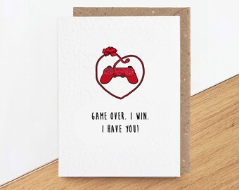Romantic gamer Valentine's Day card, Gaming birthday or anniversary card, for gamer boyfriend, girlfriend husband