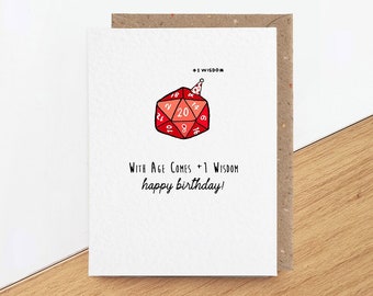 Carte d'anniversaire Donjons et Dragons, carte de jeu amusante pour petite amie ou petit ami, +1 sagesse, cartes de geek