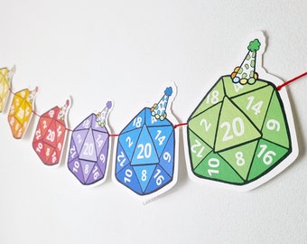 DnD Party Decor, Dungeons and Dragons Party Decorations, Fantasy Birthday Banner, D20 Birthday Garland, for Him Her