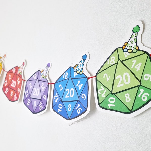 Decoración para fiestas de DnD, adornos para fiestas de Dungeons and Dragons, pancarta de cumpleaños de fantasía, guirnalda de cumpleaños D20, para él y para ella.