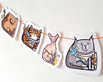 Dungeon Cats Bunting, Dungeons and Dragons Party Decorations, Fantasy Birthday Banner, Nerdy Wall Art, Funny DnD Gift for Him Her They