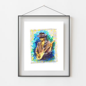 SRV Stevie Ray Vaughan Watercolor Art Print/ Blues/ Musician/ Guitarist/ Portrait/ Home Decor/ Double Trouble