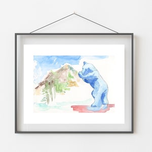 Blue Bear Watercolor Print: Colorado Mountain Art (11x14)