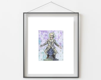 Beetlejuice Watercolor Art Print: Tim Burton Inspired Home Decor