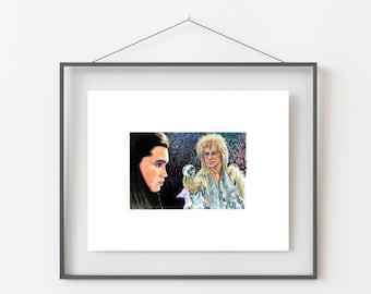 Labyrinth Sarah & Jareth Watercolor Art Print: Goblin King, David Bowie (8x10" Unframed)