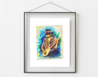Stevie Ray Vaughan Watercolor Art Print: Blues Guitarist Portrait