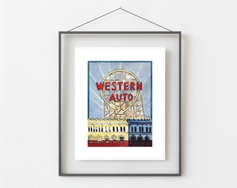 Western Auto (Large) Kansas City Landmark Watercolor Artwork  11x14" Print/ Kansas City Art/ Home Decor/  Kansas City Landmark