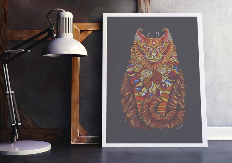 Maine Coon Cat Art Print Long Haired Ginger Cat Art Perfect Etsy