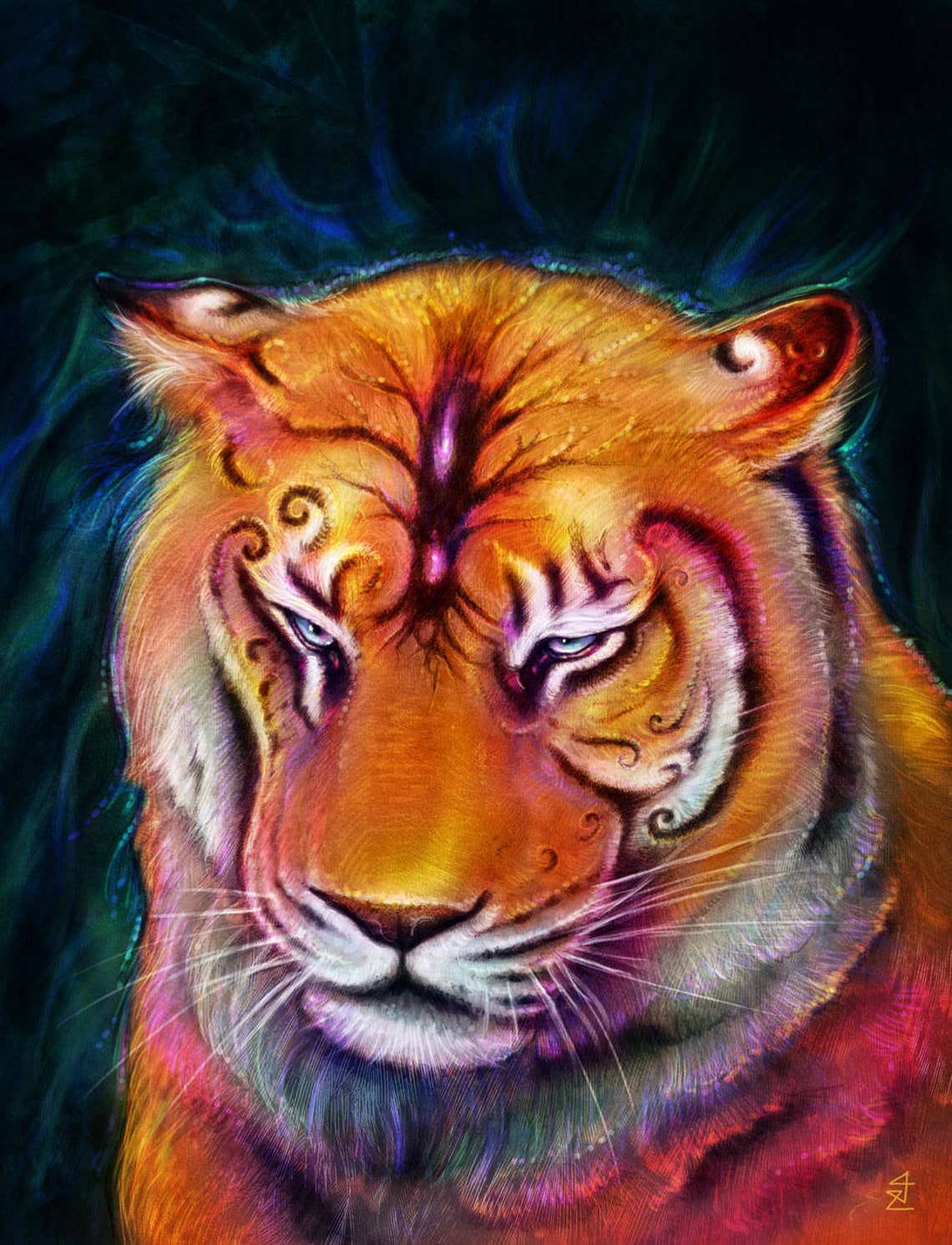 Tiger Print Tiger Art Print Jungle Art Magical Tiger Art Etsy