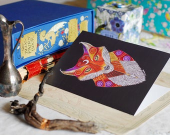 Fox art card, Red fox art card, Colourful Fox art, Blank Fox card, Fox Totem art card, Fox Spirit Guide card, Tribal Fox art, Boho fox art