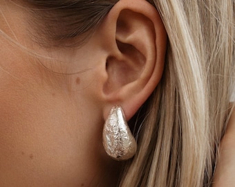Baia Cannone Earrings, 925 Sterling Silver, Teardrop Dome Hoops, Chunky, Gifts For Her