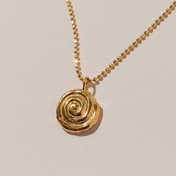 Spiral Necklace, 24K Gold Plated, Baia delle Favole, Medallion, Pamela Card, Swirl Pendant, Layering Jewelry, Greek Coin, Roman Coin, Gift