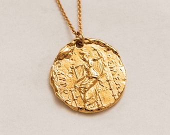 24K Gold Vermeil Mother Goddess Medallion Necklace, Ancient Greek