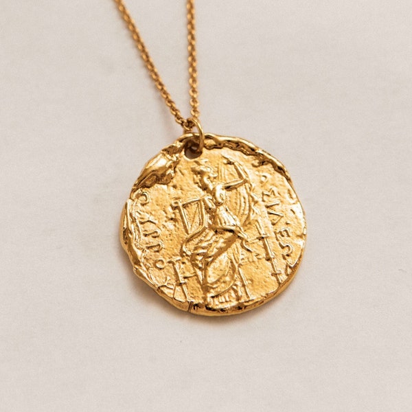 Mother Origin Necklace, 24K Gold Plated, Medallion, Amulet, Coin, Layering Necklace, Ancient Jewelry, Greek Jewelry, Birthday Gifts