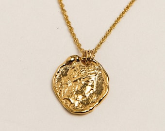 Gold Coin Necklace, Root of Desire, 24K Gold Plated, Greek Jewellery, Aphrodite Amulet, Love Jewelry, Layering, Mythology, Ancient Jewelry