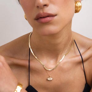 Collier mauvais œil, or 10 carats, carte Pamela, bijoux grecs, bijoux délicats, superposition de bijoux, collier CZ, pendentif talisman, cadeaux pour elle