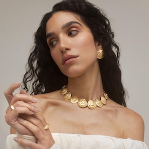 Ras de cou épais en or, plaqué or 24 carats, collier émotion profonde, carte Pamela, bijoux grecs, collier grec, tendance, cadeaux coquillages pour la Saint-Valentin