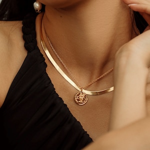 Collar Veritas Aequitas, chapado en oro de 24 quilates, con moneda romana, tarjeta Pamela, joyería antigua, medallón, amuleto, collar de capas, regalo