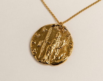 24K Gold Vermeil Coin Necklace: Roman Medallion, Tale of Abundance